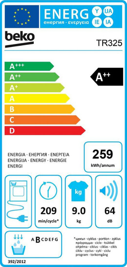 BEKO - Sèche-linge TR325, 9kg, A++ BEKO