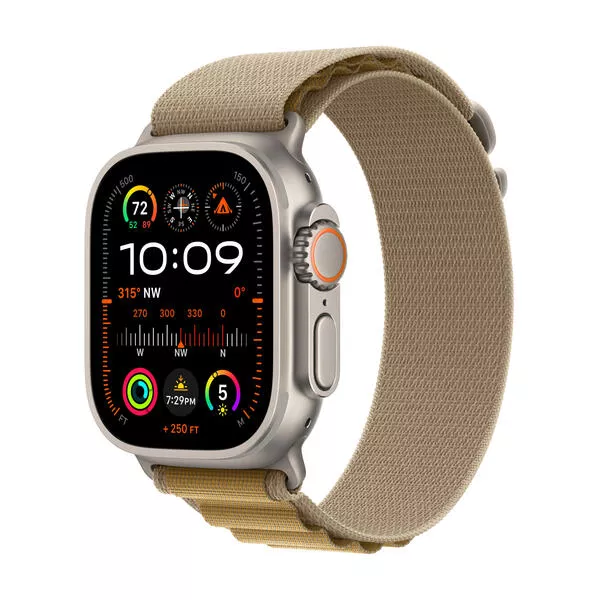 Watch Ultra 2 GPS + Cellular, 49mm, Natural Titanium / Tan Alpine Loop Small 