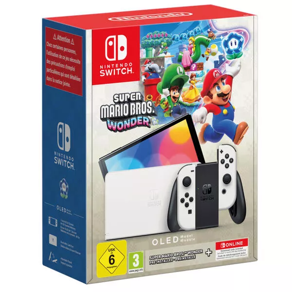 Switch™ – Modèle OLED blanc + Super Mario Bros.™ Wonder + Switch Online – Abonnement individuel de 12 mois à Nintendo Switch Online 