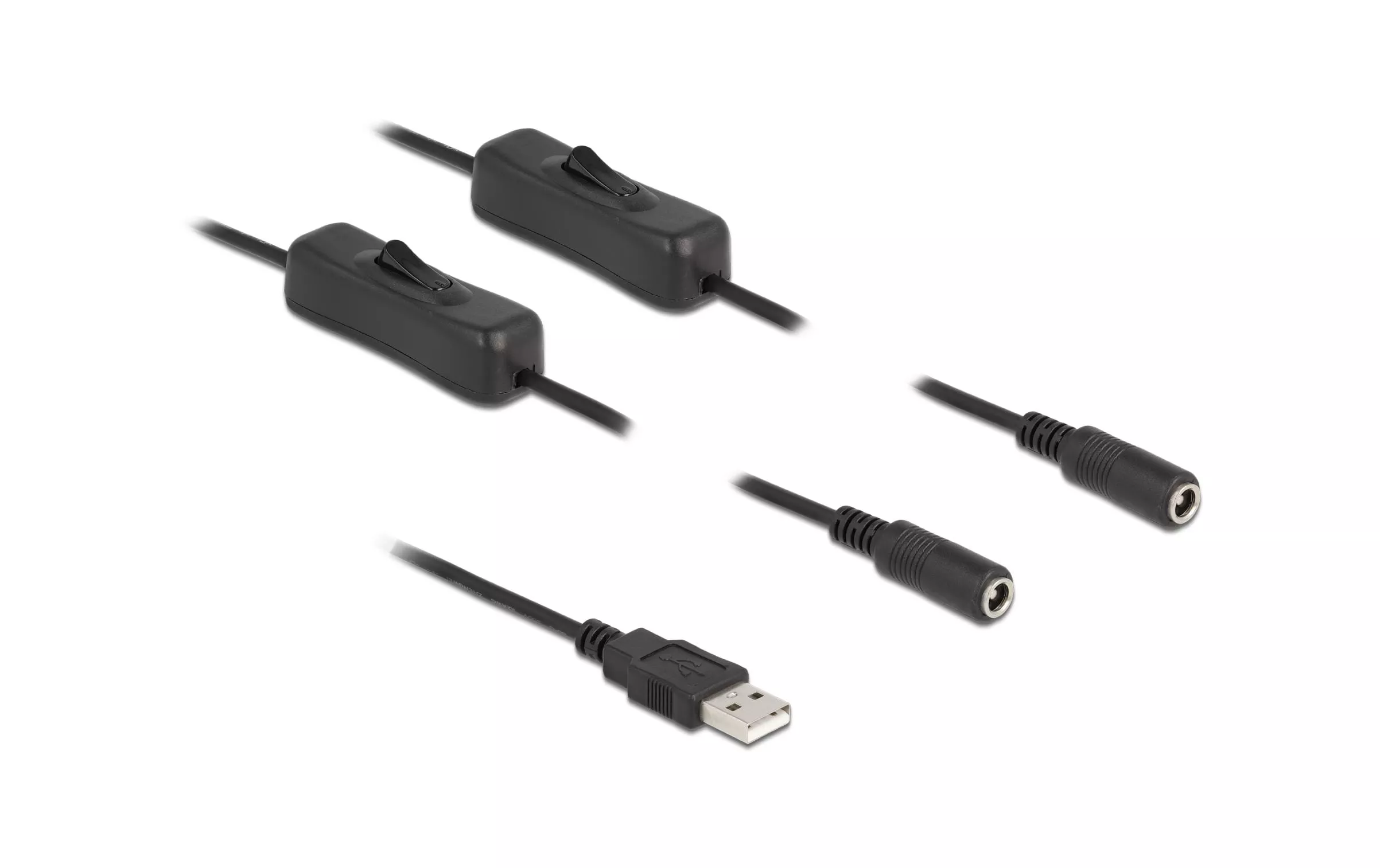 Câble USB Connecteur USB-A vers 2x DC 5.5 x 2.1 mm Avec interrupteur