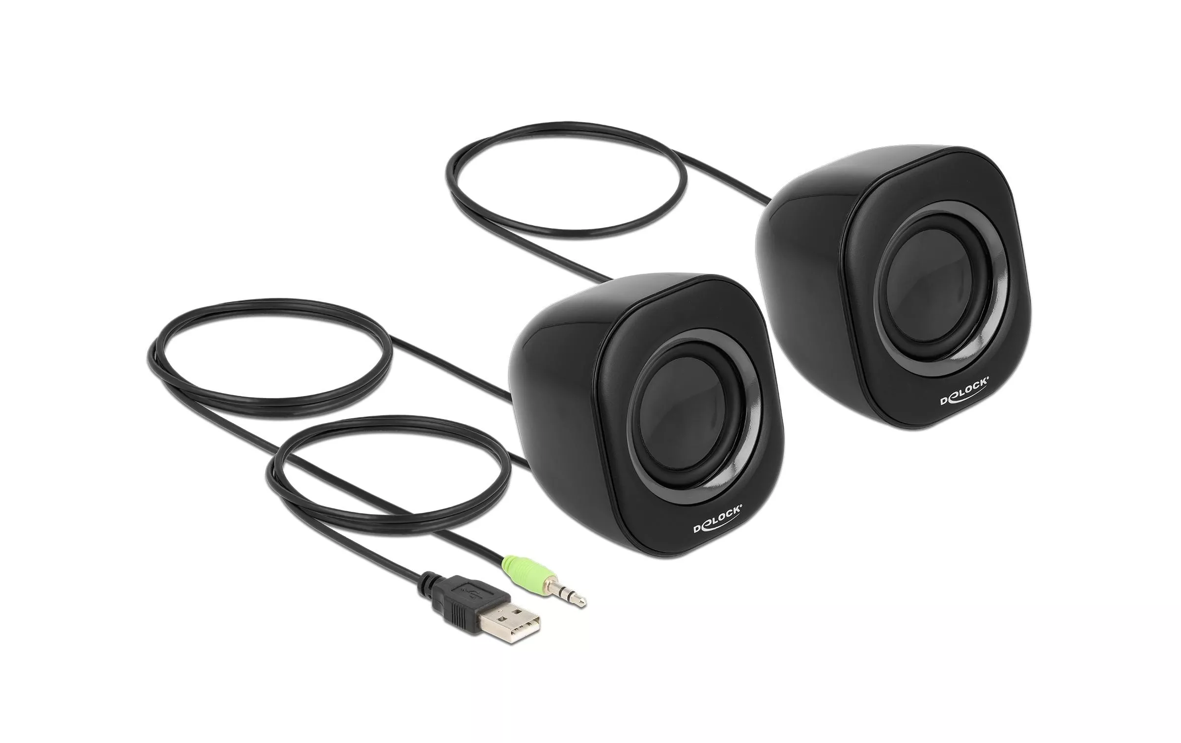 Haut-parleur - Type : Haut-parleur PC Canaux audio : 2.0 Entrée : Jack 3,5  mm mâle Alimentation : USB Puissance RMS : 2x3 W