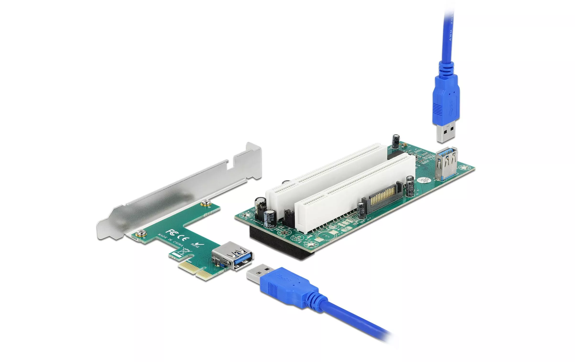 Carte PCI-E riser x1 à 2x PCI 32 Bit Slot avec 60 cm de câble