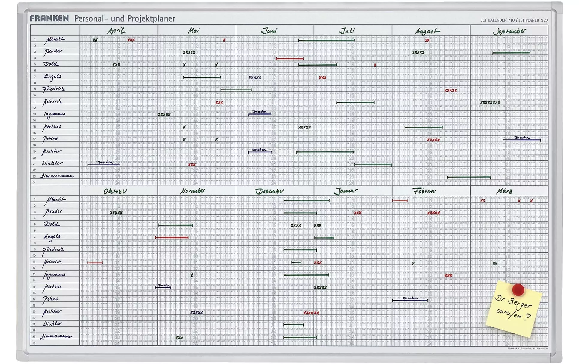 Planificateur Planificateur de personnel et de projets 60 cm x 90 cm, Blanc