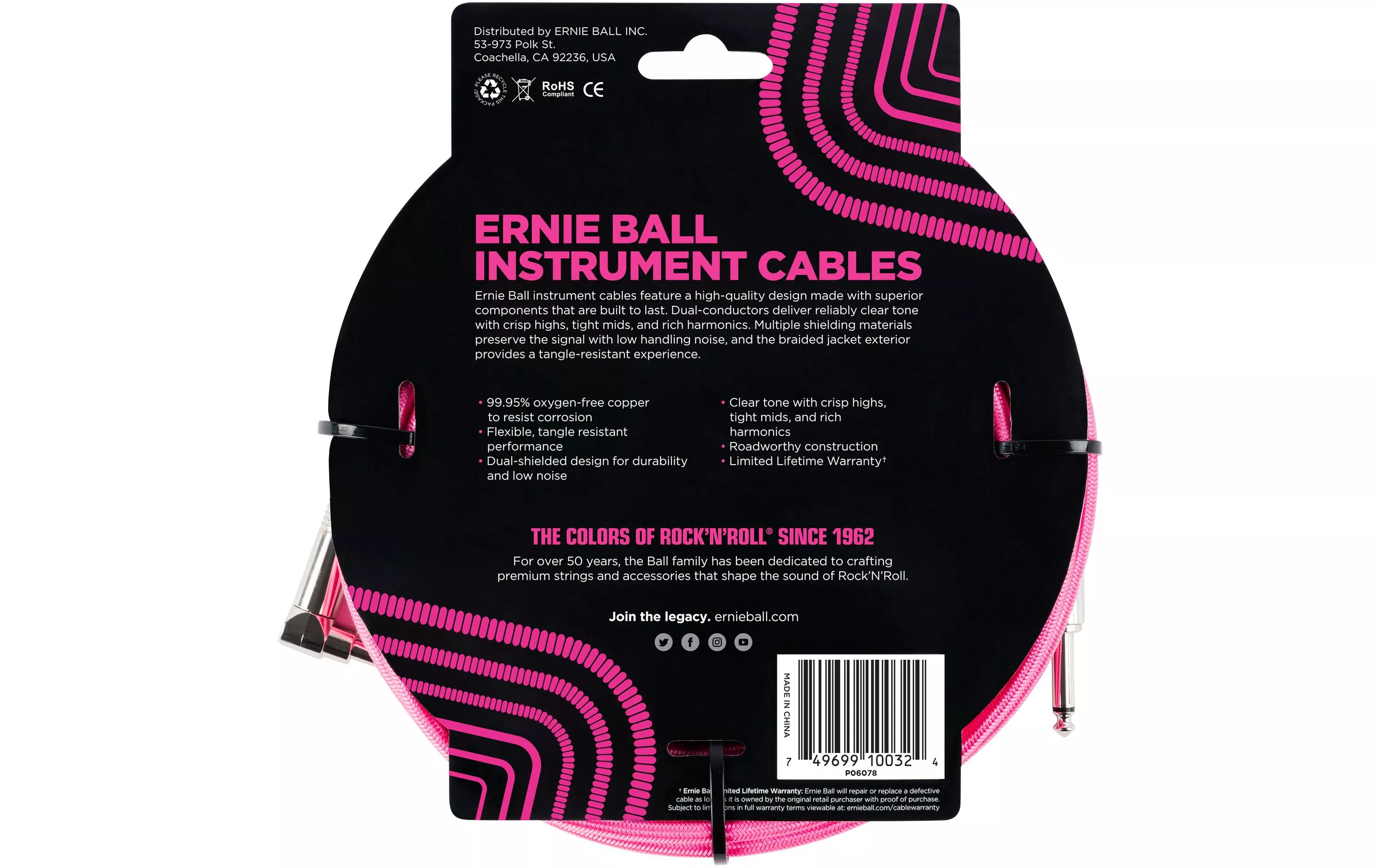 Câbles d\u2019instruments 6078 - 3.05 m, Rose fluo