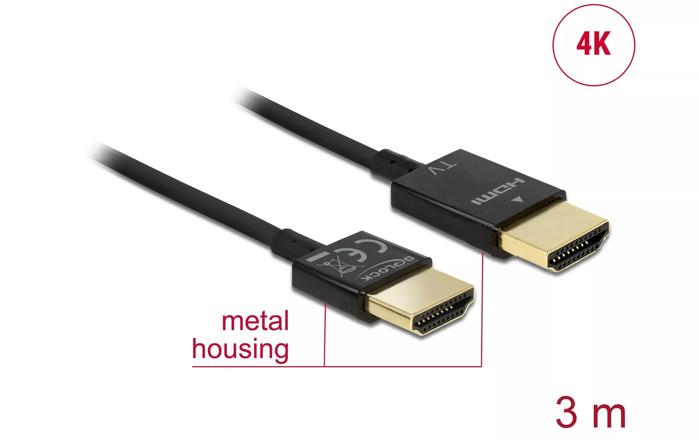 Câble 4K 60Hz HDMI - HDMI, 3 m, Noir