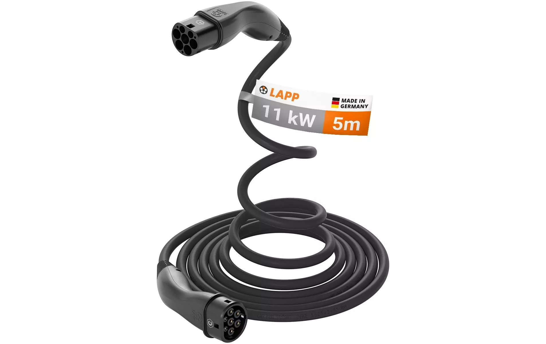 Câble de chargement Helix pour voiture électrique de type 2, 11 kW, 5 m, noir