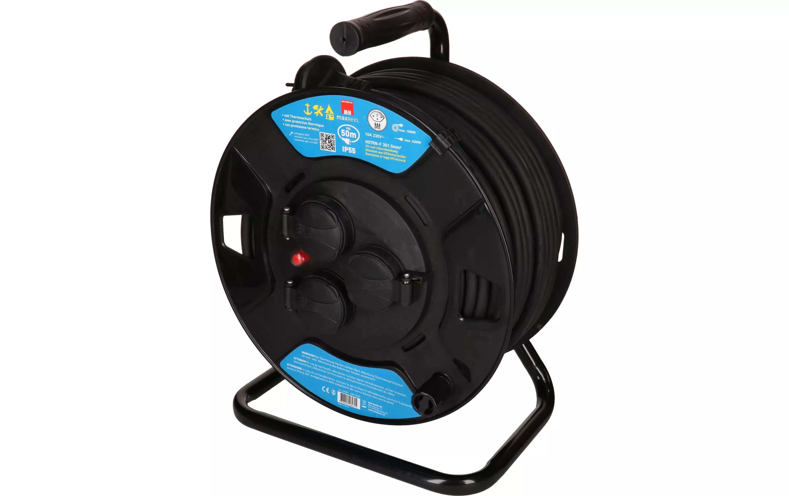 Bobine de câble maxREEL 50 m, 3x T13, IP55, noir