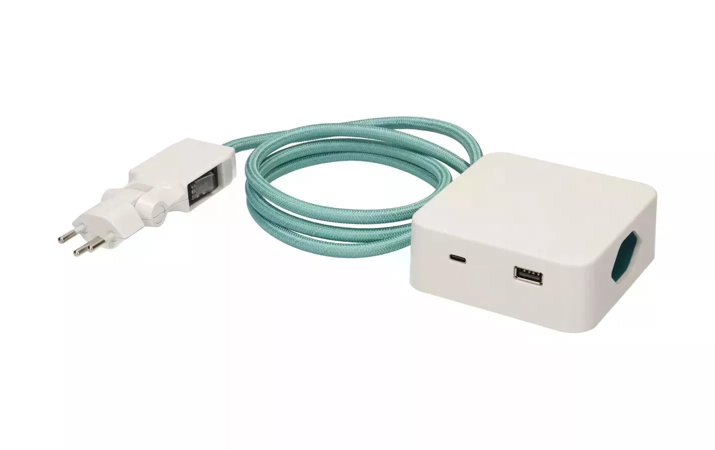 Bloc multiprises Cube 3x T13, USB A/C, Blanc/Turquoise