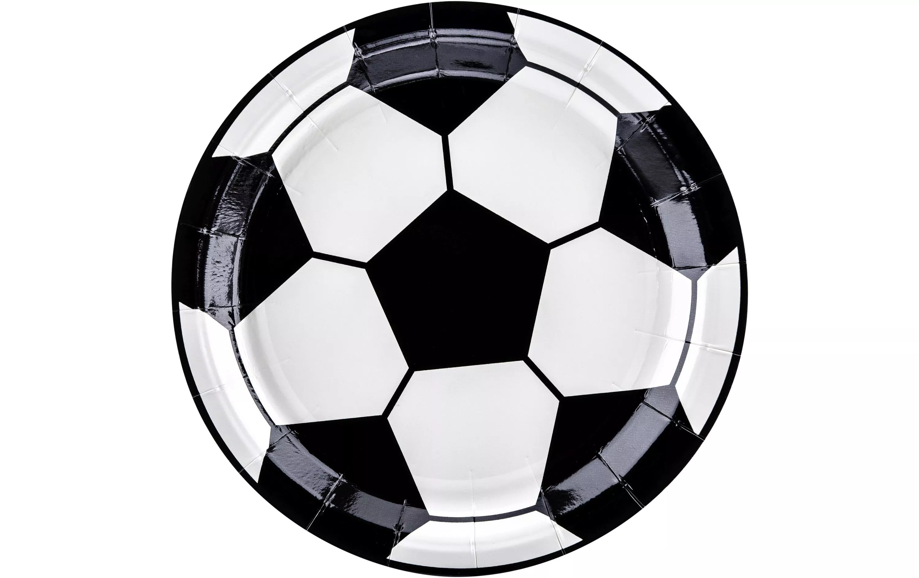 Assiettes jetables Football 18 cm, 6 Pièce/s, Noir/Blanc