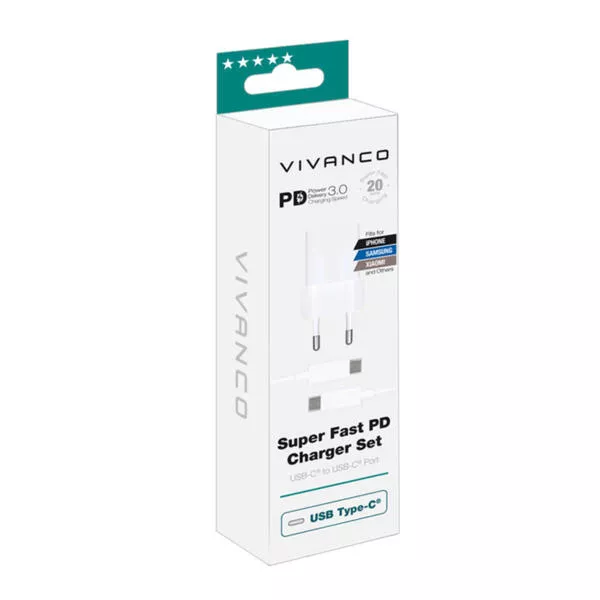 Caricabatterie rapido con cavo USB Type-C, 20W