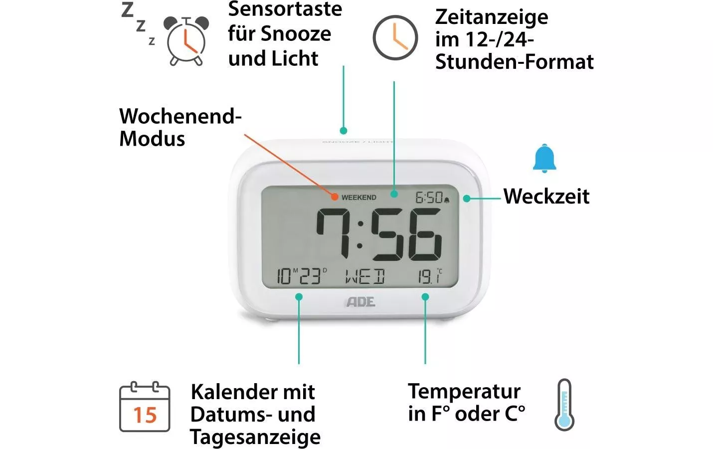 Sveglia radiocontrollata con visualizzazione della temperatura - Sveglie