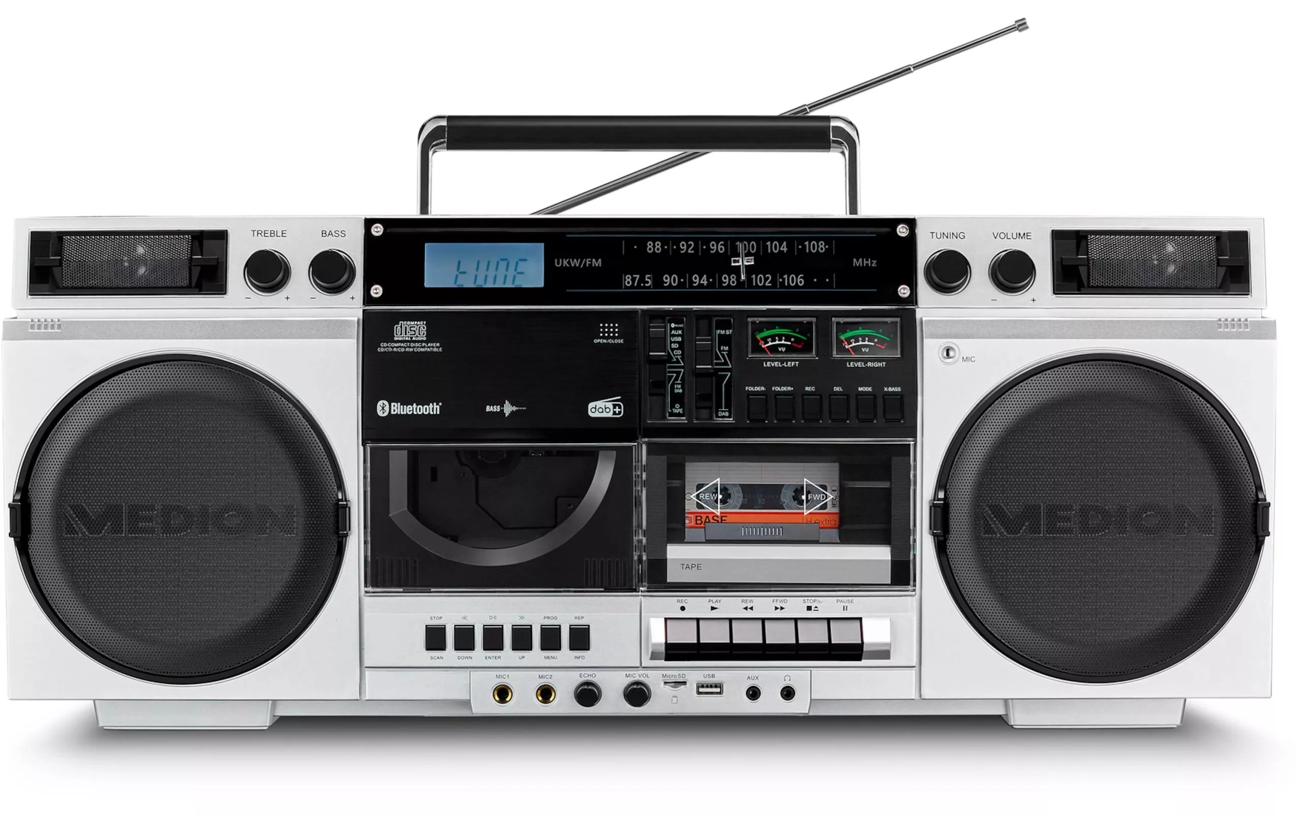 Lecteur radio/CD LIFE P66538 Retro-Boombox Argenté